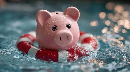 Piggy bank swimming pool savings concept financial planning money management investment wealth accumulation tips