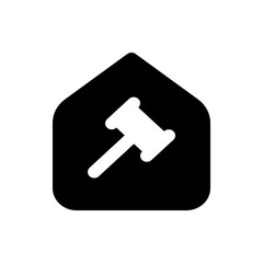 Illustration of a gavel inside a house shape representing real estate law and property auctions today exactly