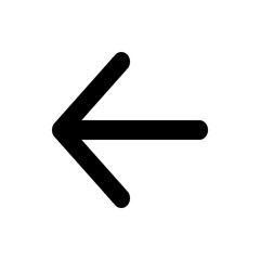 A simple black arrow pointing towards the left direction with rounded edges on a white background view
