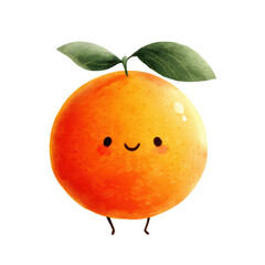 Kawaii Orange with Leaf and Smiling Face