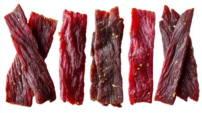 Delicious dried beef jerky strips, a proteinpacked snack for any occasion savory
