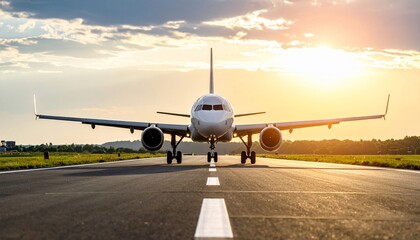 Fototapeta premium Airplane Taking Off at Sunset