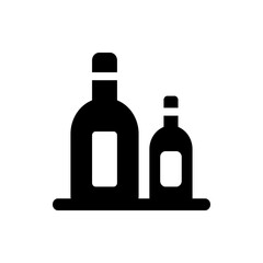 Silhouette illustration depicting two bottles of different sizes sitting on a flat surface in black and white