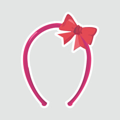 Hairband with Bow Vector Illustration Sticker. Cute pink hairband with red bow in vector sticker style, perfect for fashion themes, girly designs, or children’s accessories illustration