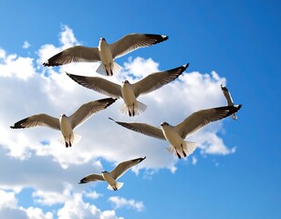 Obraz premium Gulls soaring in a vibrant blue sky