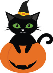 halloween cat with pumpkin