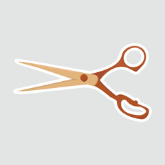 Stylish Scissors Vector Illustration Sticker. Cartoon-style vector illustration of open scissors, perfect for crafts, beauty, and office supply designs