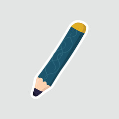 Stylized Pencil Vector Illustration Sticker. Cartoon-style vector illustration of a dark blue pencil with an eraser, perfect for education, art, and creative themes
