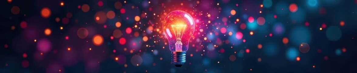 Colorful lightbulb, brainstorming visualization ,  energy,  colorful, glowing