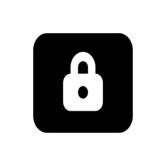 Illustration of a white padlock centered on a black rounded square background providing security lock icon