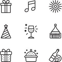 Holiday Celebration Line Icons – Christmas, New Year, Gifts, Music, and Party EssentialsHoliday Celebration Line Icons – Christmas, New Year, Gifts, Music, and Party Essentials