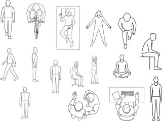 CAD People Line Drawing Set – Minimal Human Figures in Various Poses for Architecture and Design.