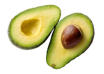 Isolated whole and sliced avocado PNG file