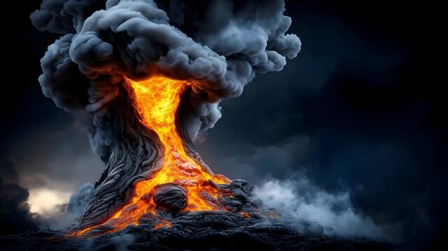 Dramatic Volcanic Eruption with Lava and Ash