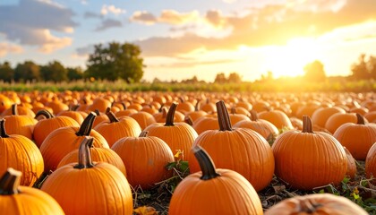 Sunlit pumpkins galore scene