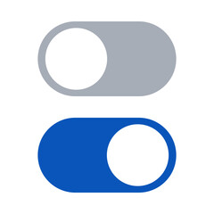 Minimal flat design toggle button showing OFF and ON states in blue and gray. Vertical two-row layout. Ideal for interface design, apps, and modern web projects. Editable vector icon for UI and UX.