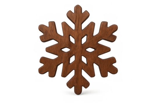 Wooden Snowflake Design on Transparent Background
