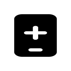 Illustration of a black rectangle with rounded corners displaying a plus and minus sign in the center area