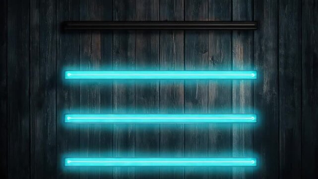 Modern Neon Blue Light Strips on Dark Wooden Wall &ndash; Futuristic Background for Gaming Setup, Studio Design, Tech Events, Nightclub Decor, or Digital Art Display with Glowing LED Lines

