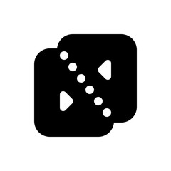 Abstract black shape with rounded corners containing white circles and triangle pointers inside it design