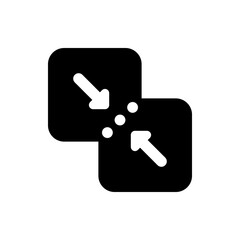 Black squares with rounded corners containing white arrows pointing inward with three white dots centered