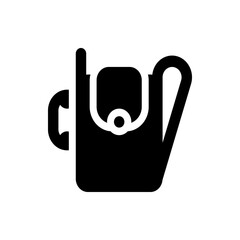 Stylized black and white illustration of a handbag with a flap and handle on a white background