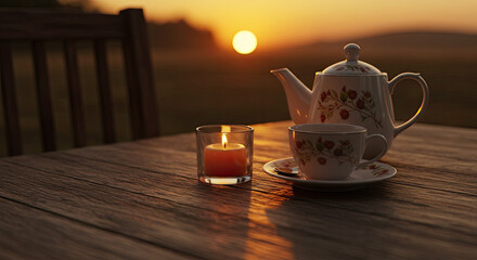 Tea Time at Sunset A Moment of Tranquility and Warmth.