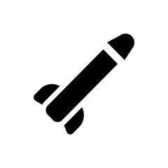 Illustration of a black rocket ship with a rounded nose and two fins on a white background design vector