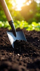 Garden spade in rich soil