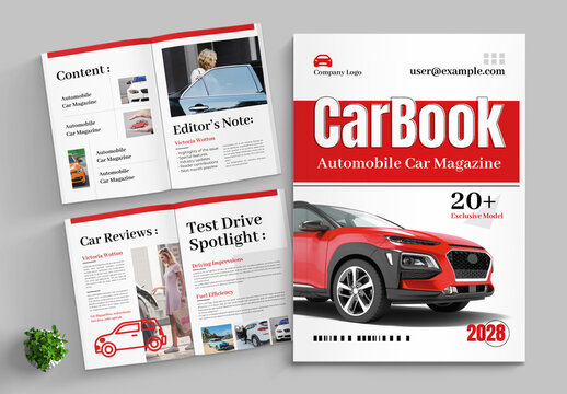 Car Magazine Template Layout With Red Color