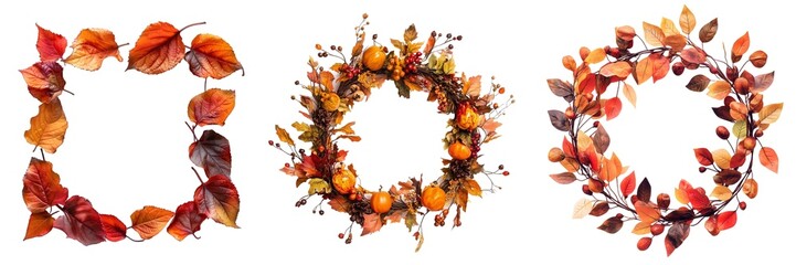 Autumn Wreath Set Isolated on Transparent Background. PNG
