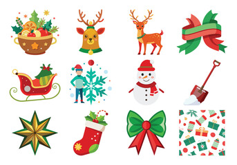 Fototapeta premium A Vector Cheerful Christmas Icons: Flat Design, Festive Holiday Graphics, Winter Season Elements. on white background 