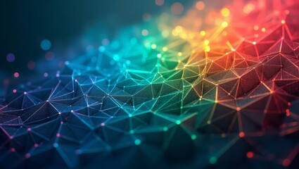 Abstract network connections glowing with rainbow colors