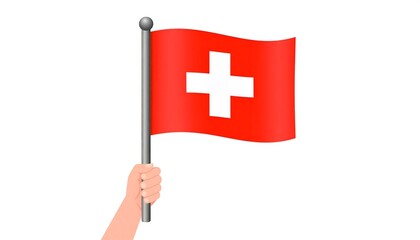 Obraz premium Hand holding a waving Swiss flag