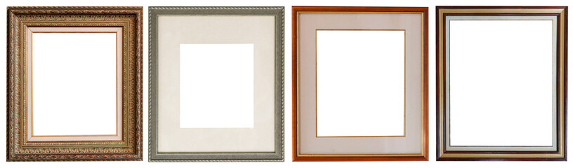 picture frames isolated on white background set antique gilded gold silver