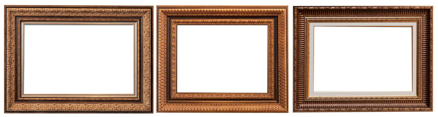 picture frames isolated on white background set antique gilded gold silver