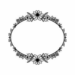 Vintage Black and White Oval Floral Frame
