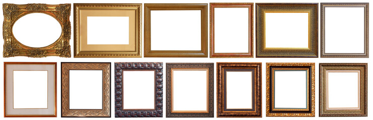 picture frames isolated on white background set antique gilded gold silver