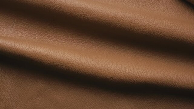 Top down view of a brown leather hide being folded open on a table in a leather workshop. 4K