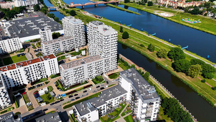 city ​​district street drone view Wroclaw Poland