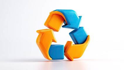 3D recycle symbol in orange and blue