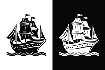 Flat Design Ship Icon. Silhouette of Vessel for Ocean Transport