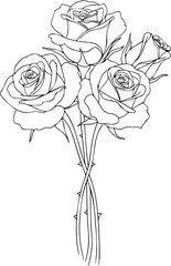 Rose Flower Outline Drawing for Kids Coloring Activity – Vector Illustration