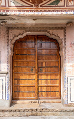 Ancient Wooden Door in a Medieval Building in Pushkar, India