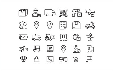 Courier, Package, Tracking & Freight - 30 Delivery & Logistics Clean Line Icons