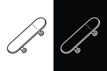 Skateboard Vector Illustration. Clean Black and White Line Icon Set