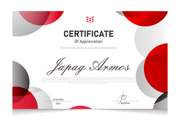 certificate of appreciation with a modern red and white theme