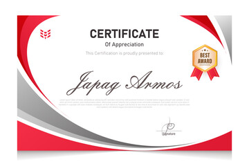 certificate of appreciation with a modern red and white theme