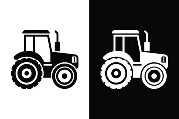 Classic Tractor Silhouette Icon. Vector Design in Black and White