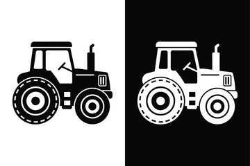 Black Tractor Silhouette Icon. Simple and Bold Vector Graphic